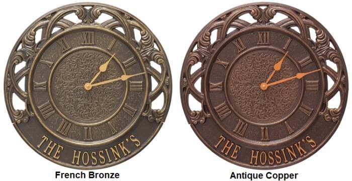 Chateau 16" Personalized Wall Clock French Bronze or Antique Copper Finish